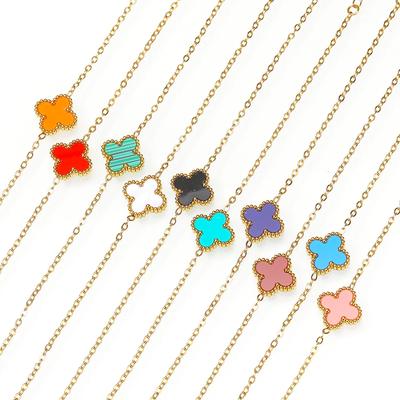 Pulsera de Acero de Titanio de Doble Cara con Trébol de Cuatro Hojas de Nácar de la Suerte para Mujer Joyería de Mano de Moda Noble de Nicho