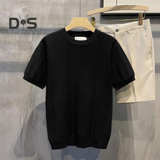 Letní spodní tričko Pletené Pruhované Krátký rukáv Pružné Jednobarevné Kulatý výstřih Denní top Pulovr Cvičební Gym tričko