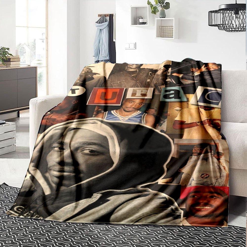 1pc 2PacHip Hop Blanket Soft Lightweight All Season Multi Purpose Throw for Sofa, Bed, Office & Picnics, French Style with Iconic Album Art & Quotes