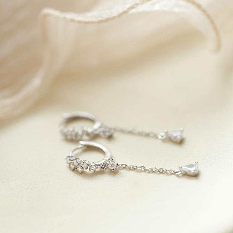 ANENJERY Zircon Hoop Earrings for Women Tassel Waterdrop CZ Earrings Jewelry Dropshipping