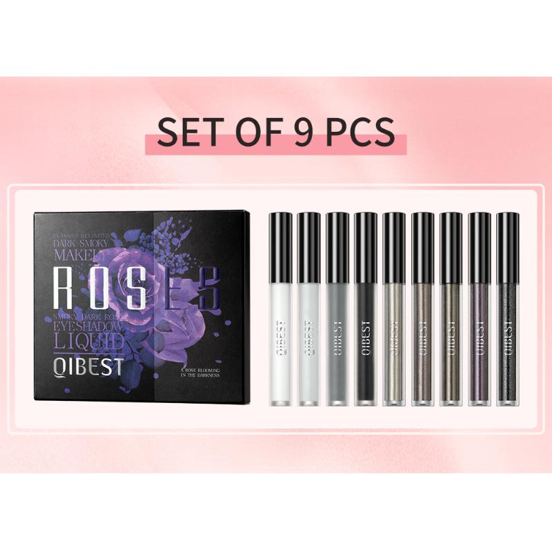 QIBEST Eyeshadow Liquid Matte Pearl Fine Flash Dark Black System of Europe and The United States Punk Smoky Makeup Eyeshadow Liquid