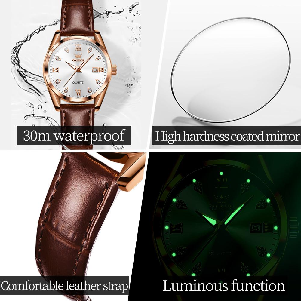 OLEVS Women Watches Elegant Fashion Leather Strap Small Dial Original Brand Quartz Wristwatch for Lady Waterproof Luminous Date