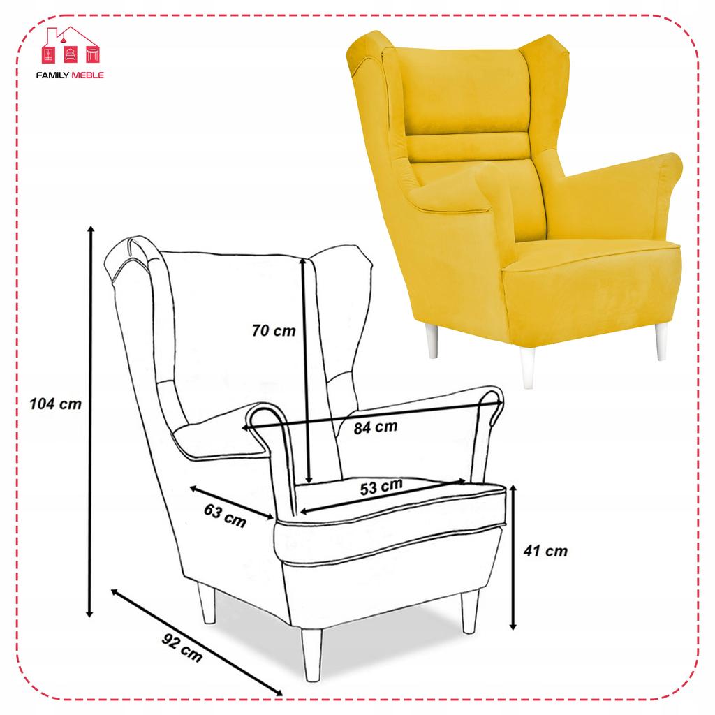 Zoja Scandinavian Family Meble Wing Chair, Lemon Yellow, Profiled