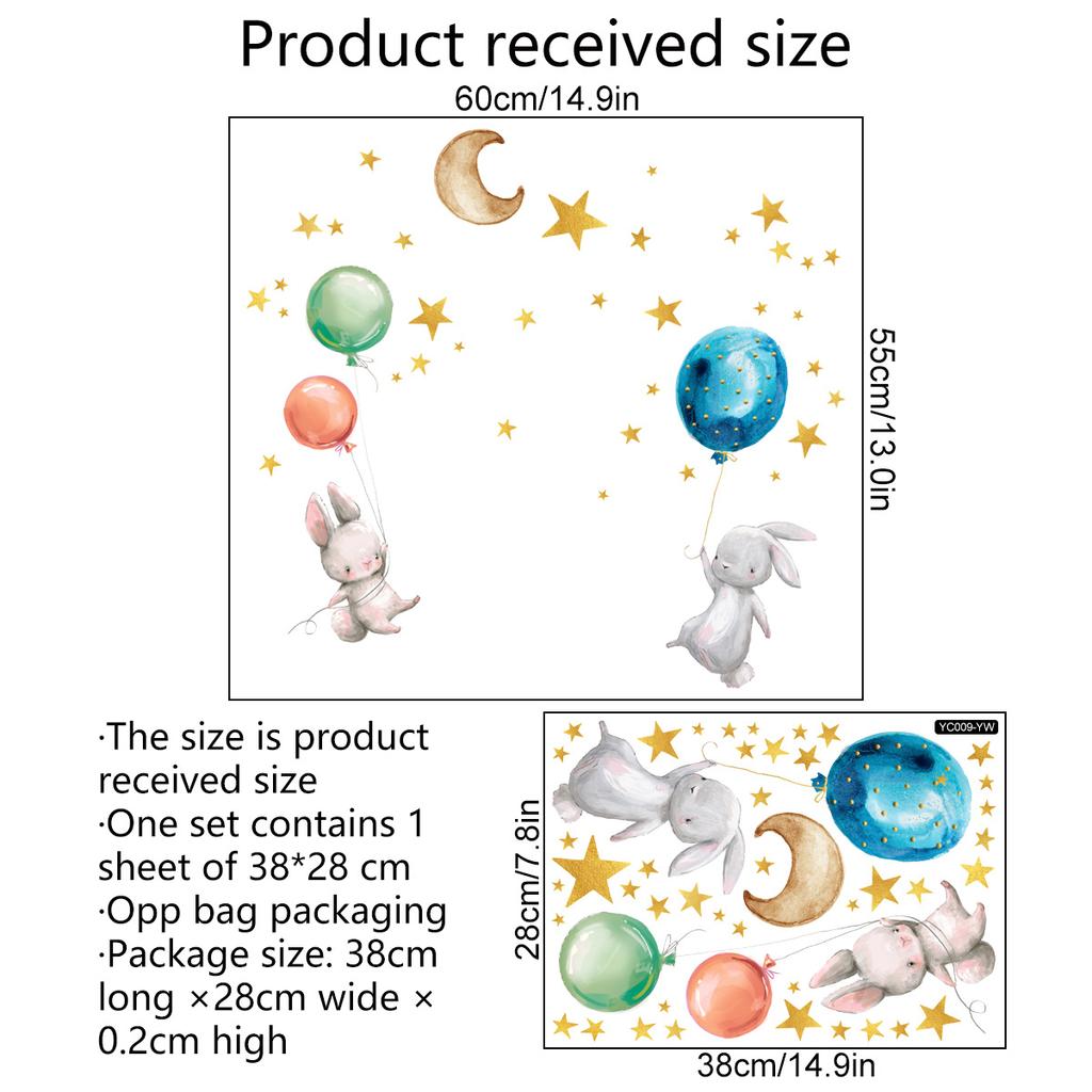 Starry Astronaut Glow-in-the-dark Wall Stickers Cartoon Rabbit Wall Stickers Spaceship Glow-in-the-dark Decorative Wall Stickers