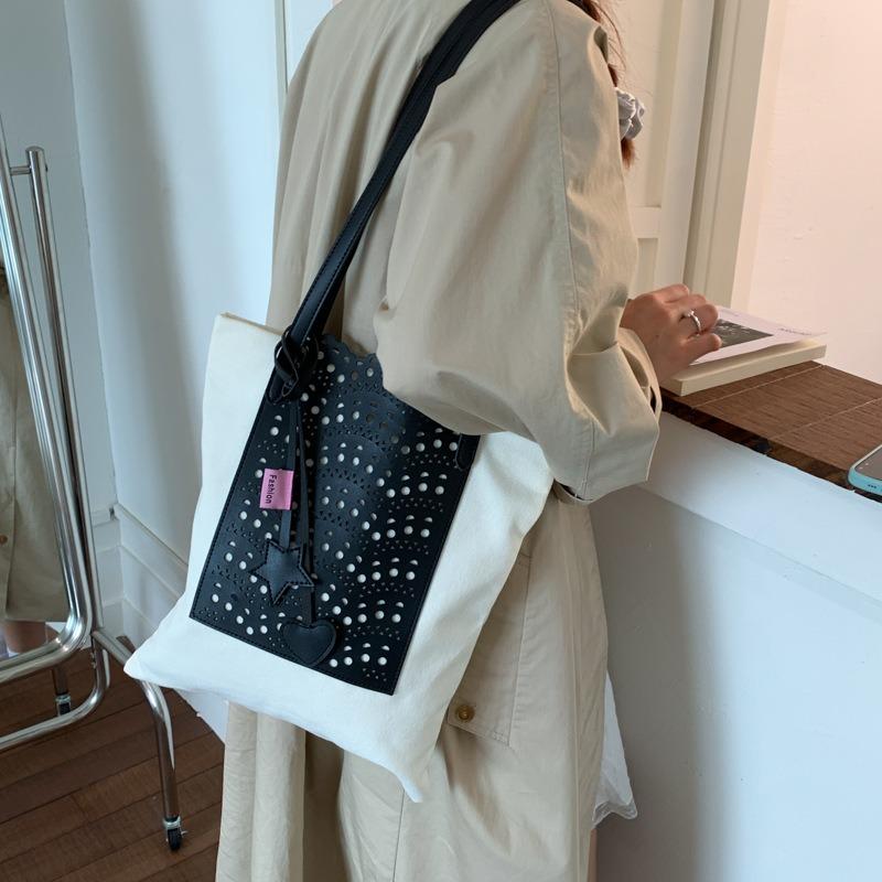 Große Tasche mit Kontrastfarbe, Damen, neue Mode, Pendler, vielseitige Umhängetasche, Tragetasche für Studenten