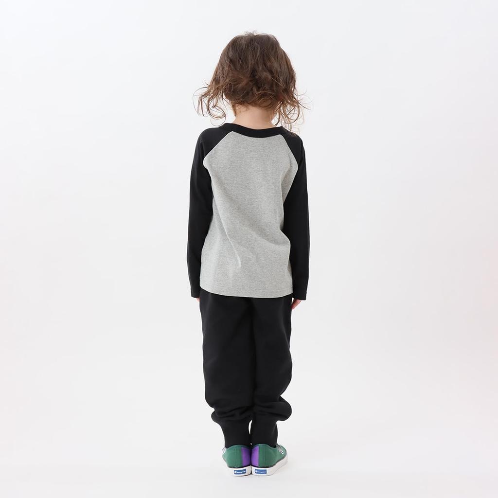 Champion Long Sleeve Crew Single Logo Raglan Long Sleeve O Gray X Size 140 Kids' T-Shirt, Neck, 100% Cotton, Embroidery, T-Shirt, CK-Y403, Black,