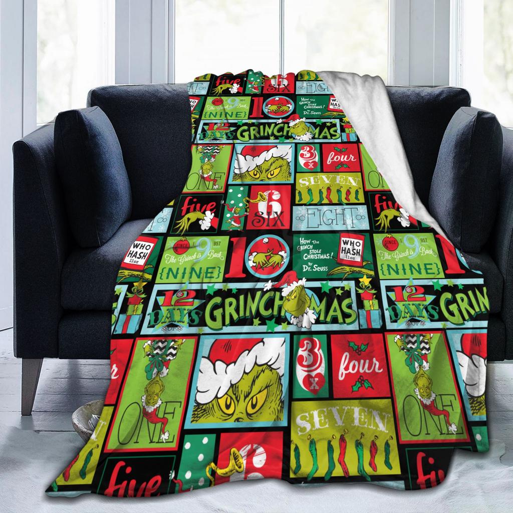 Christmas-S-Green-S-Grinch Blanket Coral Fleece Plush Spring Autumn Portable Soft Throw Blanket for Bed Office Bedspread