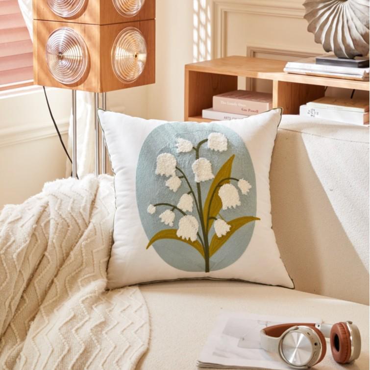 Luxuriöses pastoral gesticktes Gänseblümchen-Kissenbezug - Helles Wohnzimmer Sofa Kissen