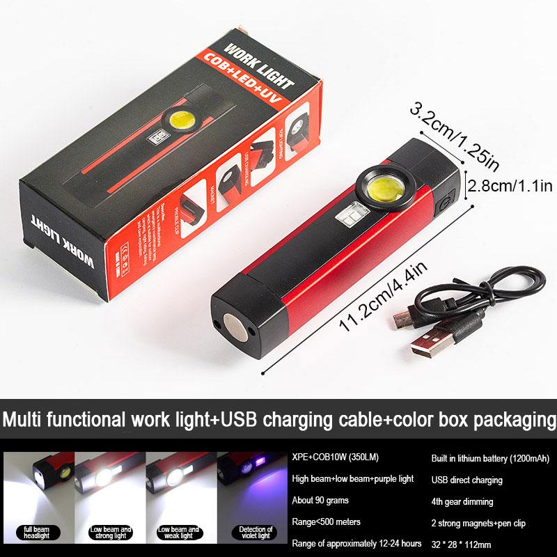 USB Rechargeable LED Flashlight with Magnet and Hook Life Waterproof With Red light Power Bank Repairing Work Emergency Lantern