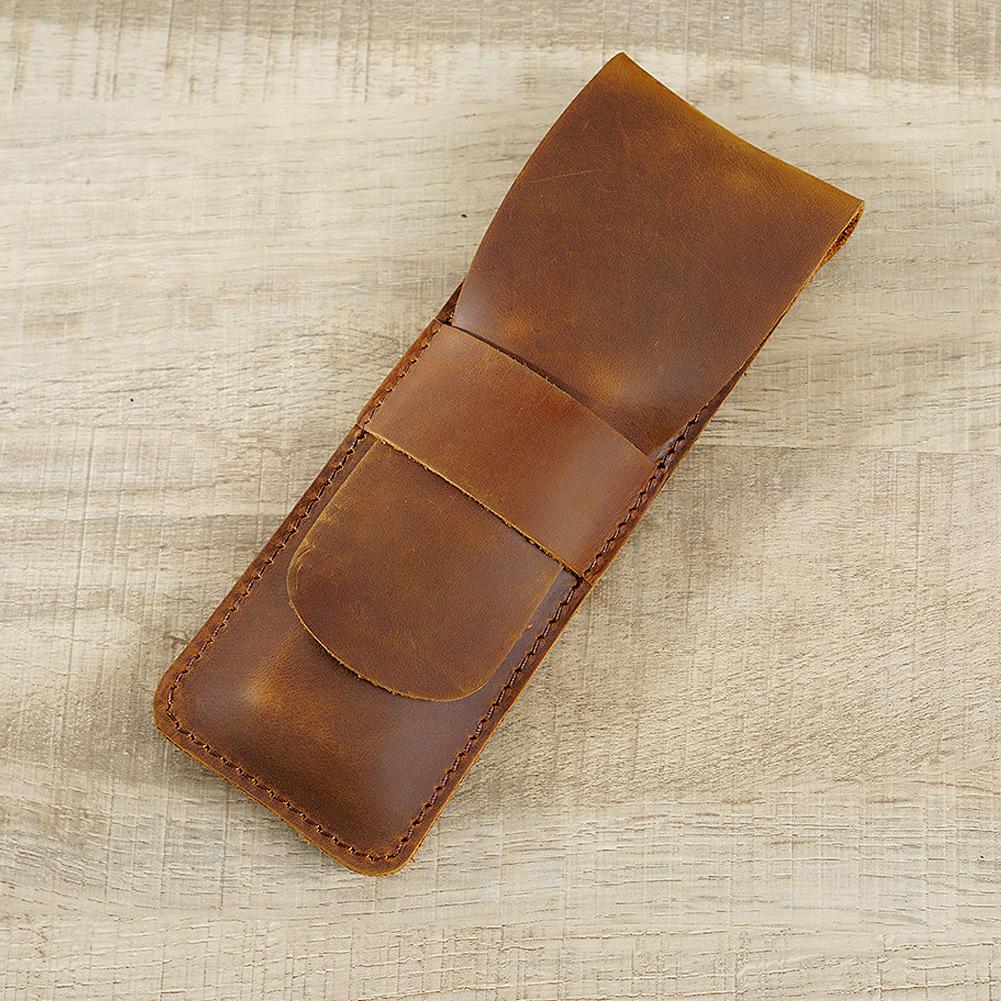Retro Crazy Horse Leather Fountain Pen Sleeve - Handmade Unisex Storage Case for Small Pens