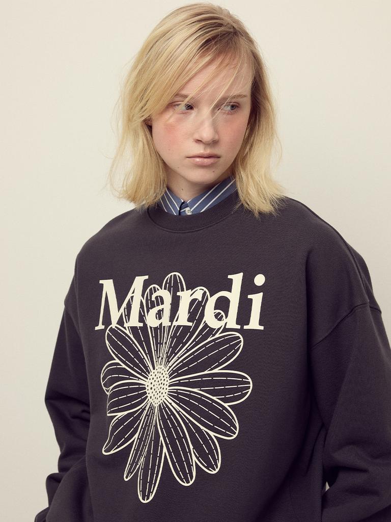[mardimercredi] Flower Mardi Sweatshirt in Charcoal Ivory