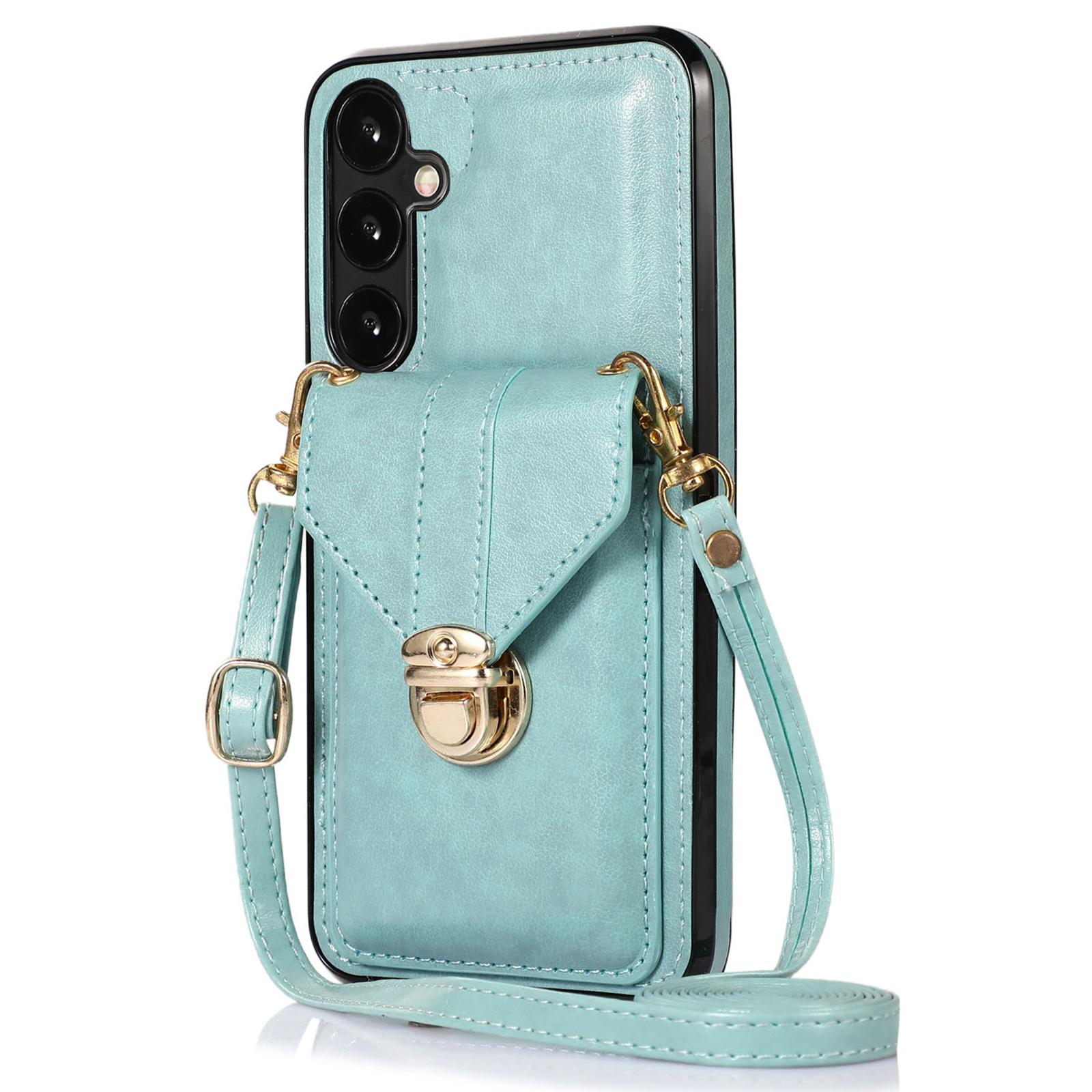 

For Samsung Galaxy A16 4G/5G Case Card Holder Kickstand PU Leather + TPU Phone Cover with Shoulder Strap E