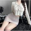 Sexy Office Cosplay Costumes Women Top Wrap Hip Miniskirt Erotic Lingerie Outfits Miss Secretary Roleplay Uniform Temptation Set