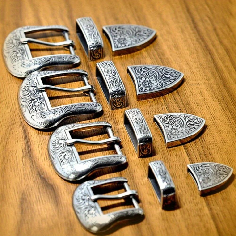 3Pcs/set Metal Belt Buckle for Men Vintage Embossed Pin Buckles DIY Leather Craft Buckle