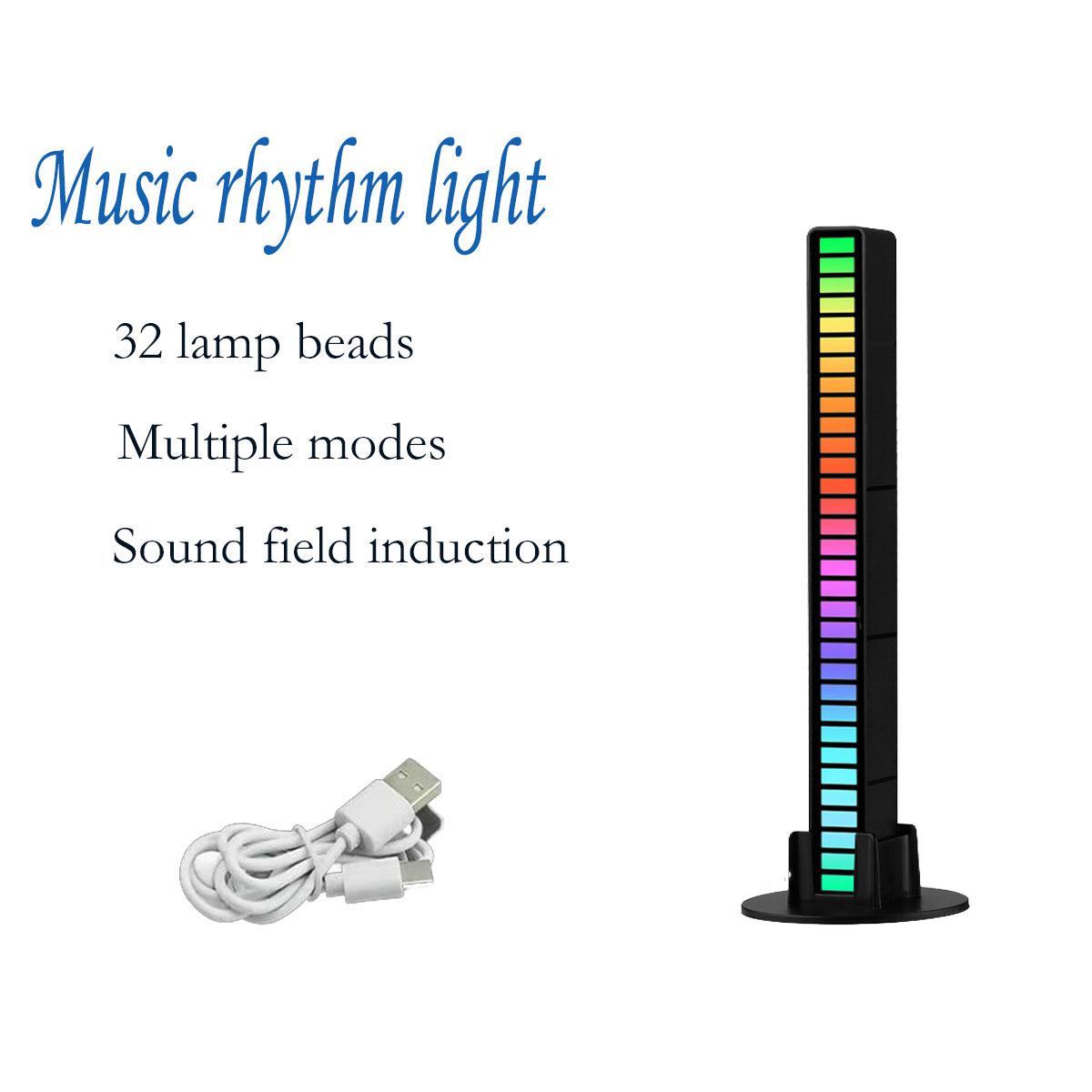 

RGB Перезаряджуване Світло, що реагує на звук, Голосова активація, Музичні ритм-вогні, з 8 режимами, Синхронізація з музикою, 32-бітовий аудіоспектр black