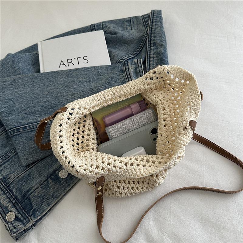 

Knitted tote bag, new simple and versatile beach bag, holiday wind, large-capacity hand-woven bag, hollow commuter bag
