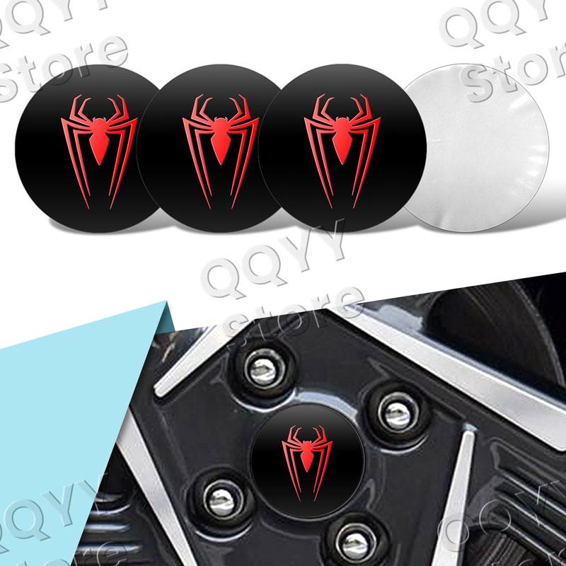 4Pcs 56mm Aluminium Red Spider Logo Car Wheel Center Hub Cap Rims Dust-proof Cover Hubcaps Sticker For Universal Car Accessories