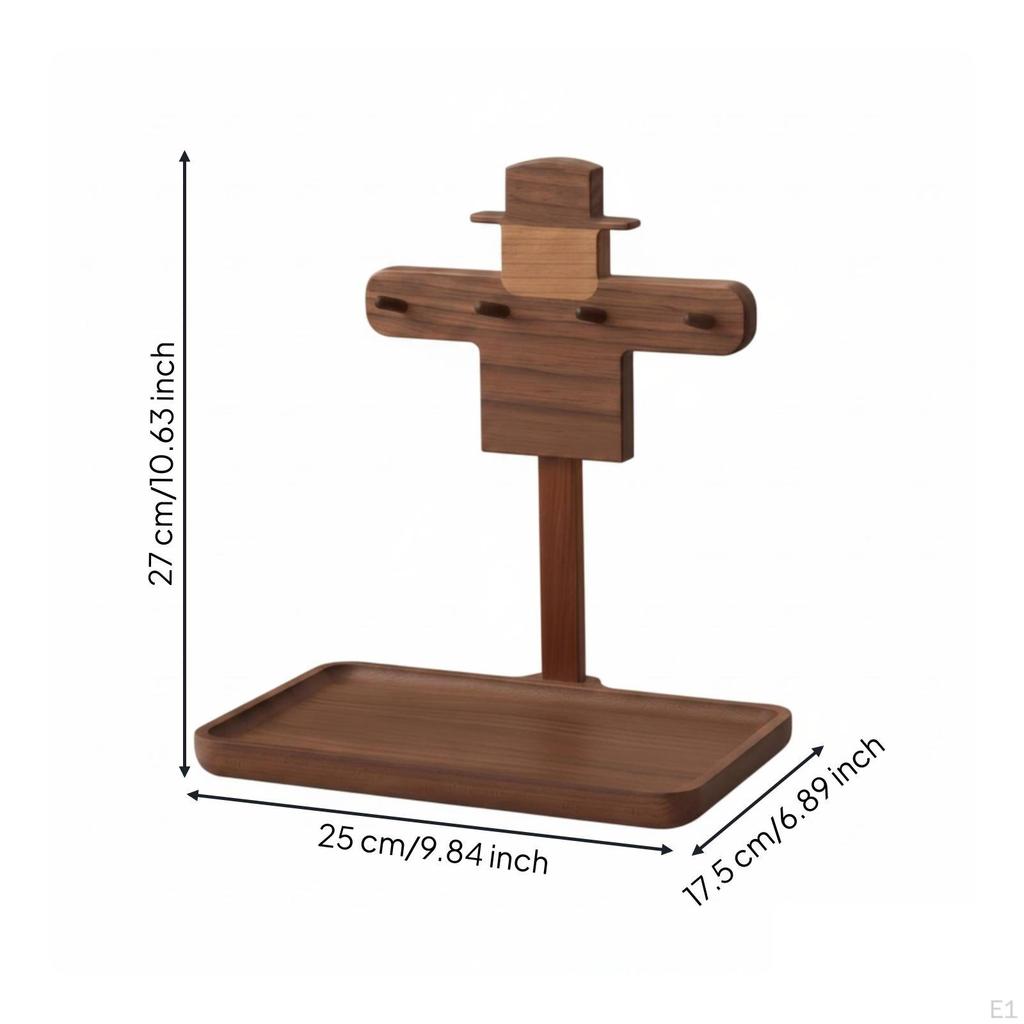 Key Organizer with Tray ScarecrowShaped Holder Wooden Rack Freestanding for