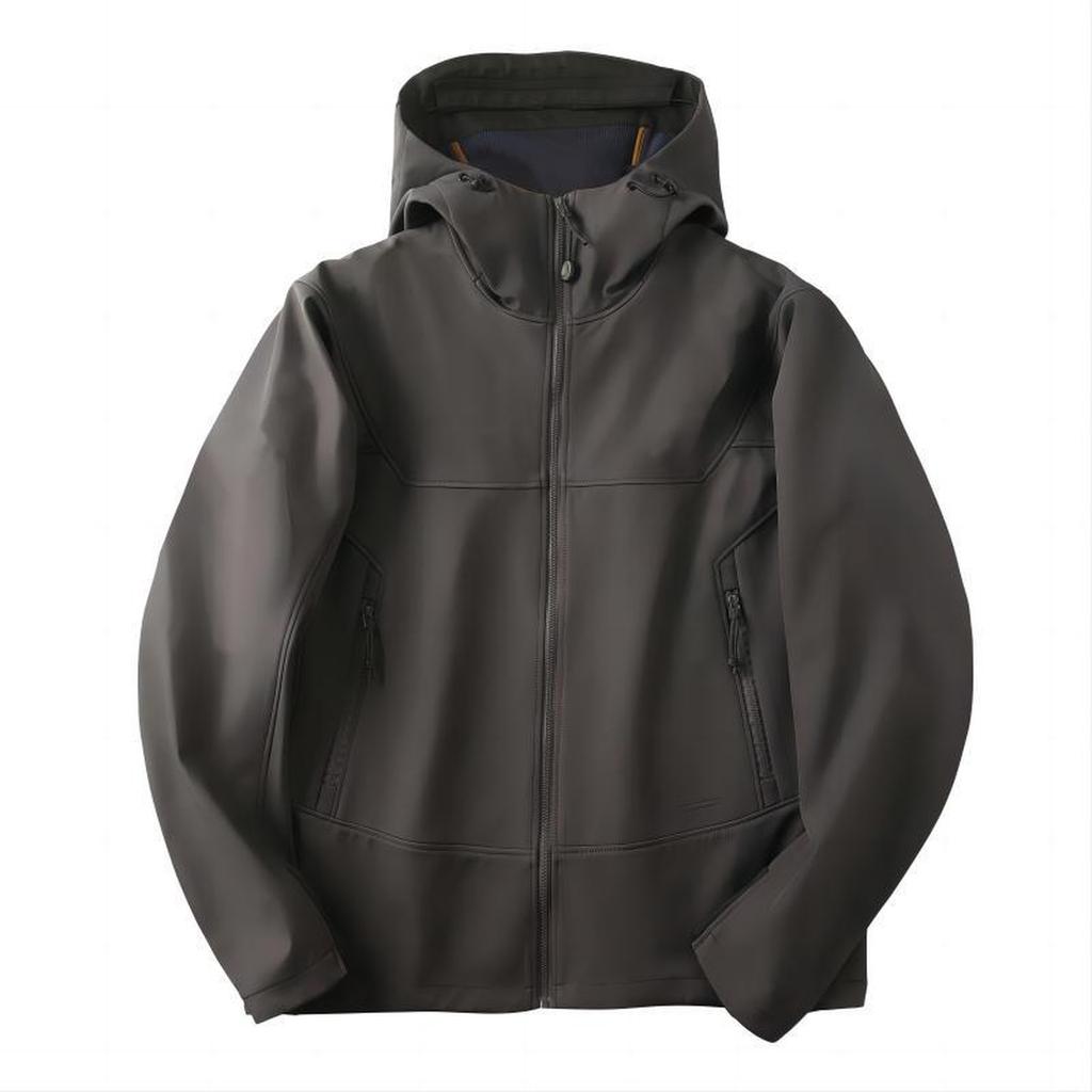 Men's Outdoor Leisure Hooded Sports Waterproof Charge Stone Plus Fleece Windproof Hooded Coat