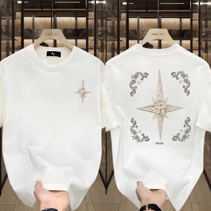 

Роскошная Высококачественная Модная Свободная Хлопковая Брендовая Мужская Футболка с Коротким Рукавом и Круглым Вырезом 2025 Лето Новая Уличная Трендовая Брендовая Унисекс M