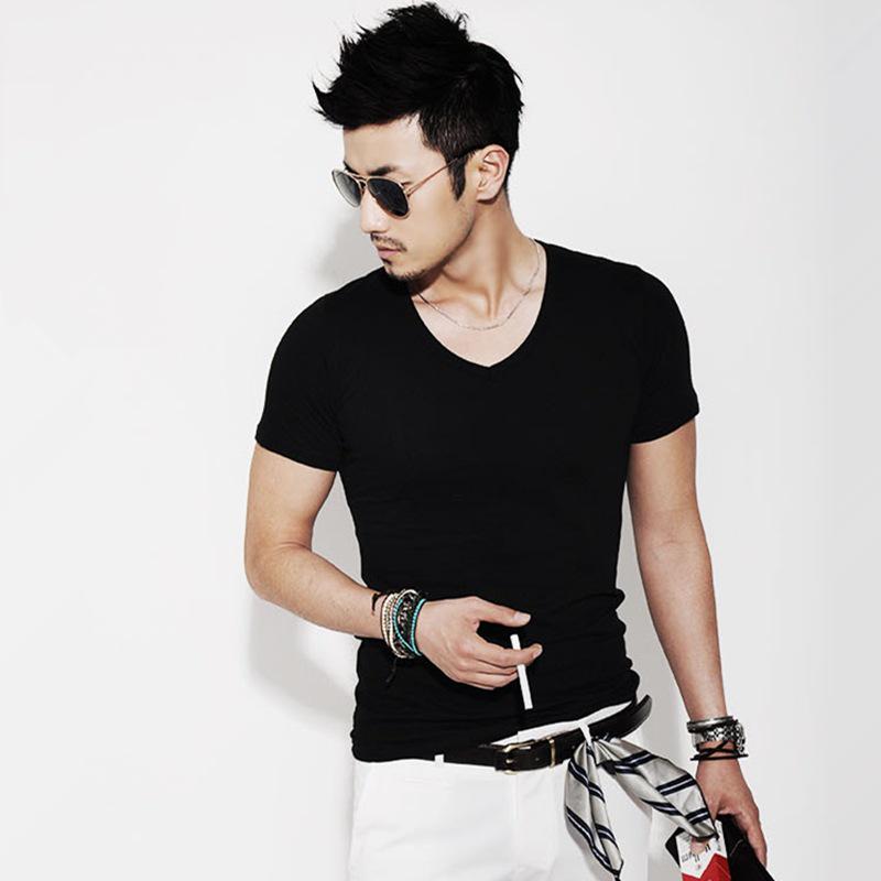 Men's Korean Style Slim Fit Short Sleeve T-shirt in Pure White for Couples