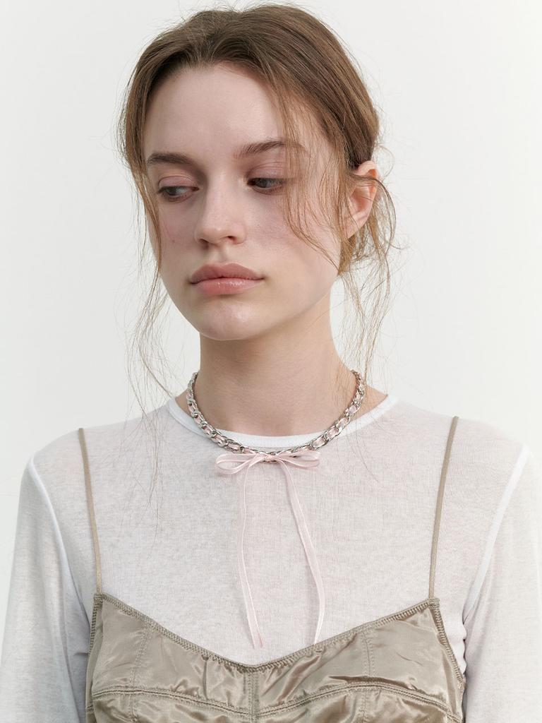 Love Me Monster Bebe Sheer Ribbon Chain Necklace (L241Mnk090)