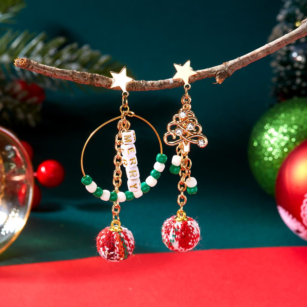 New Trendy Asymmetric Christmas Earrings Creative Design Christmas Tree Snowflake Bells Drop Earrings Xmas Holiday Jewelry Gifts