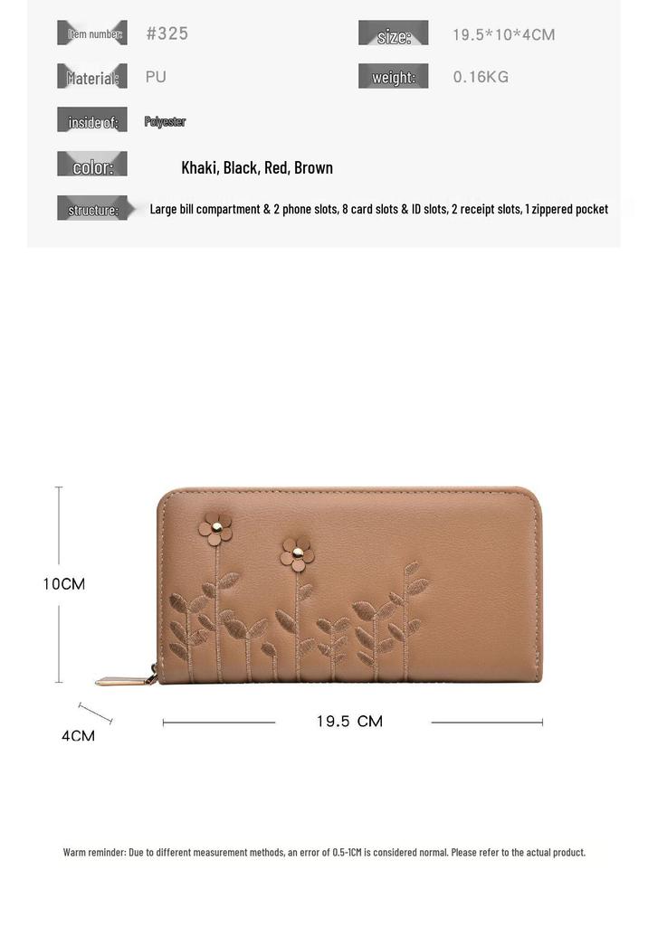 2026 Women's Embroidered Flower Wallet: Long, Large Capacity, Multi-Card Slot, Phone Holder
