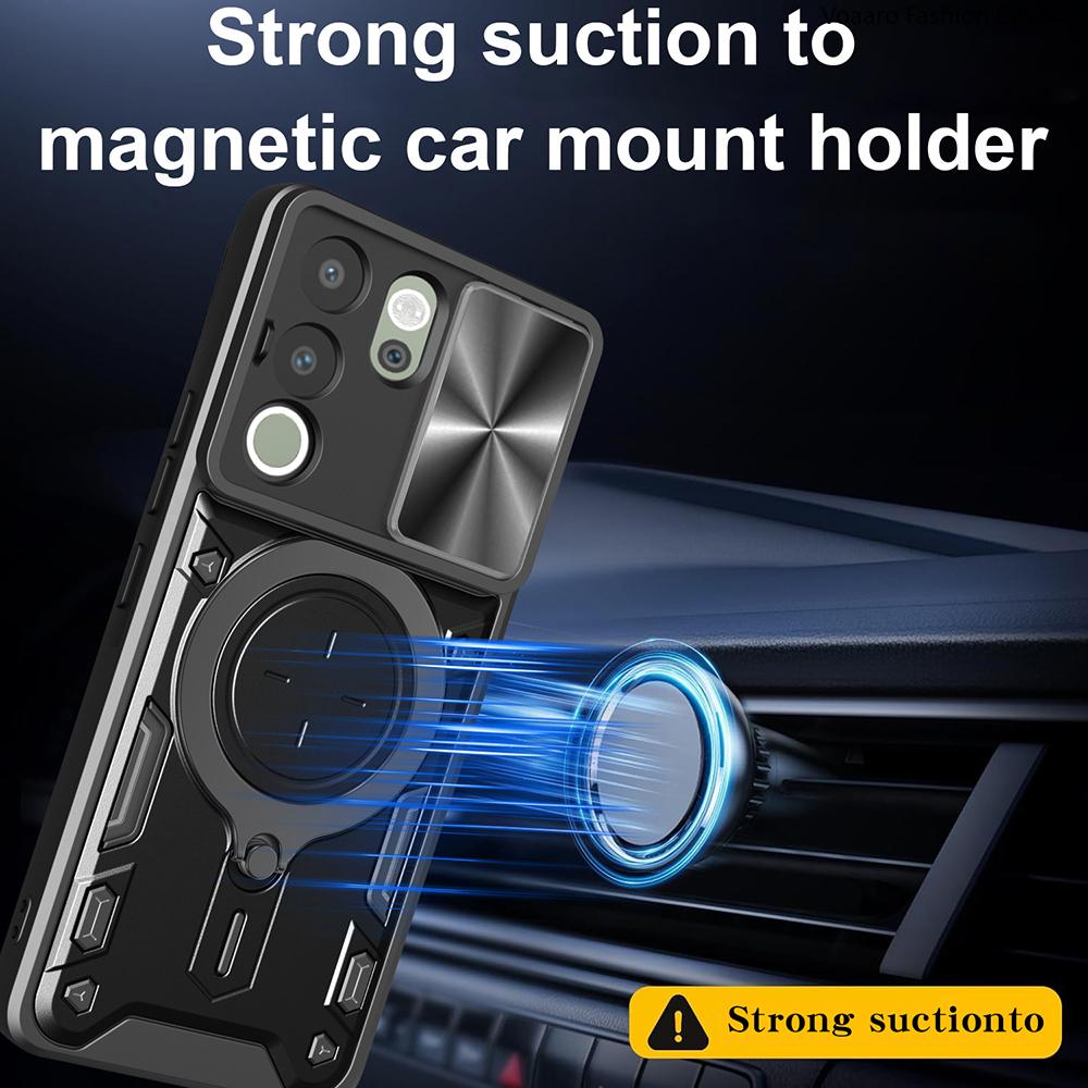 Slide Lens Armor Funda for Vivo Y200 5G Case for Vivo Y29 Y19S 4G V50 IQOO Z9S V40E V40 Pro 5G Case Magnetic Ring Stand Cover
