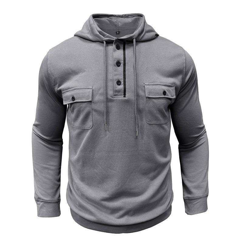 Men Outdoor Long Sleeve Multiple Pockets Drawstring Hooded Sweatshirt