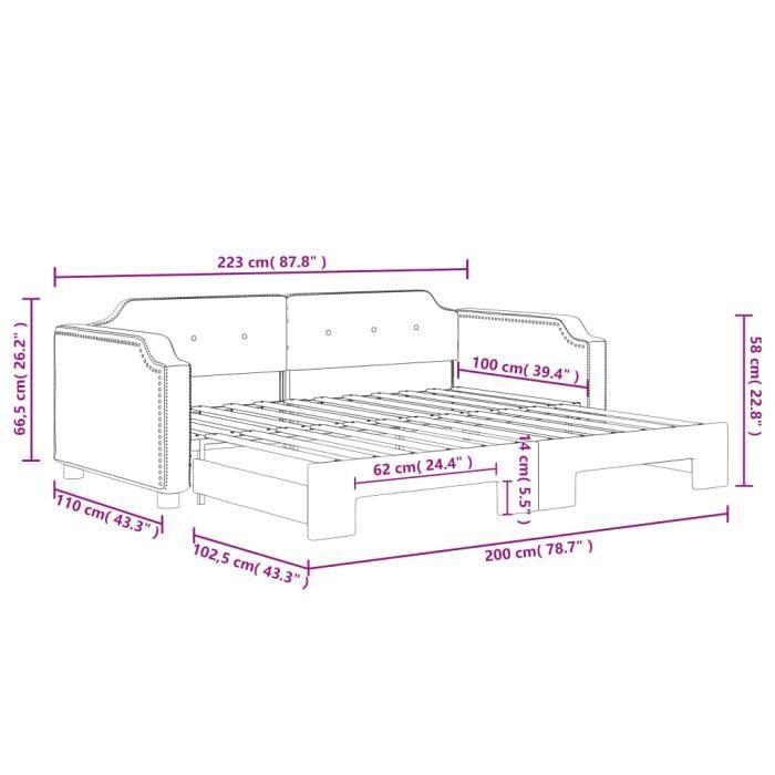 VidaXL Lit de jour avec lit gigogne gris foncé 100x200 cm tissu 3197640