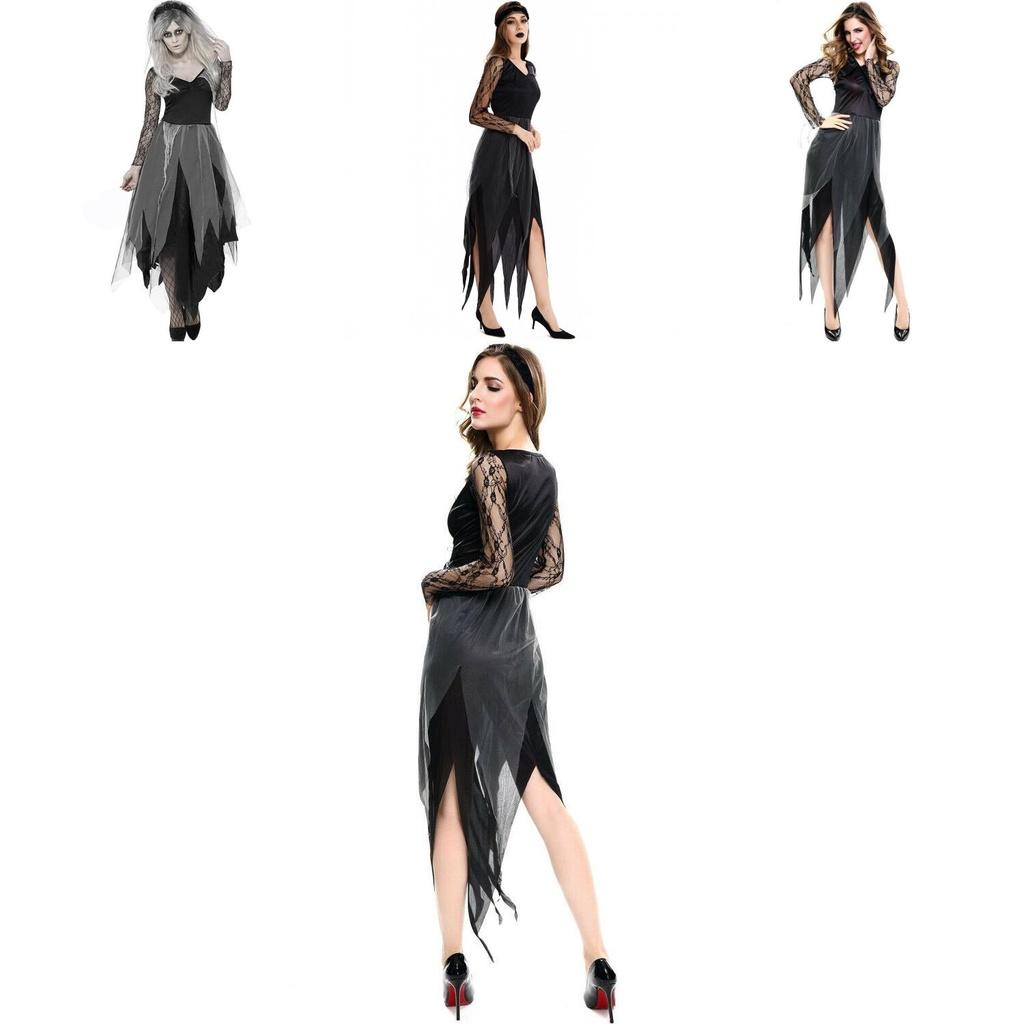 Womens Dark Vampire Costume With Polyester Material And Lace Accents For Cosplay And Events