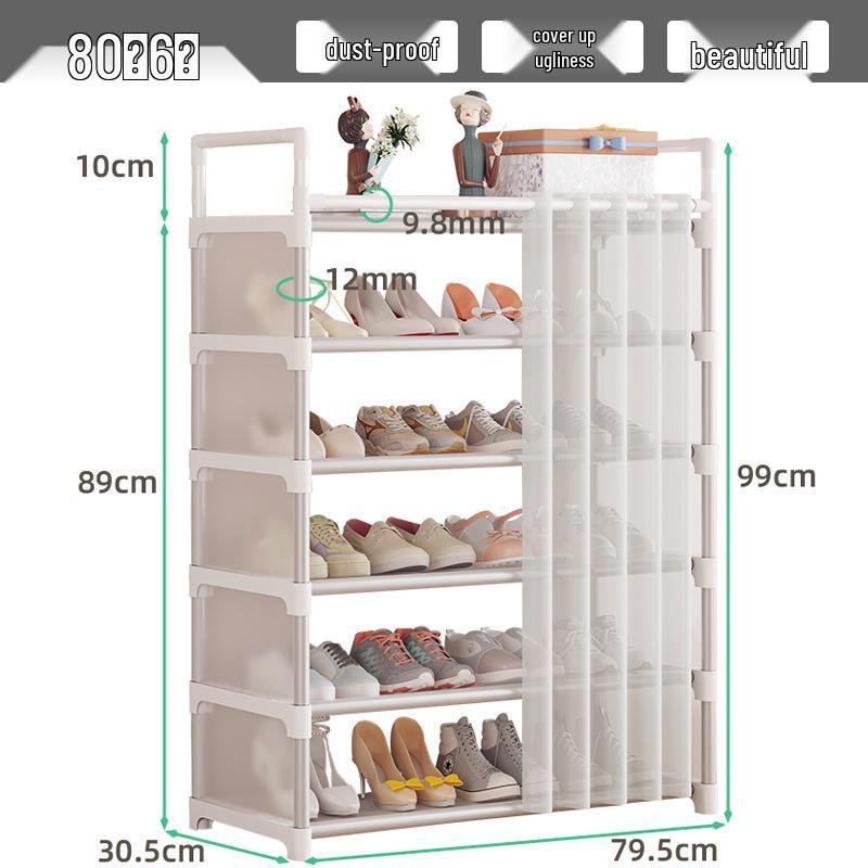 Compact Dustproof Shoe Rack with Curtain for Home Entry or Dorm