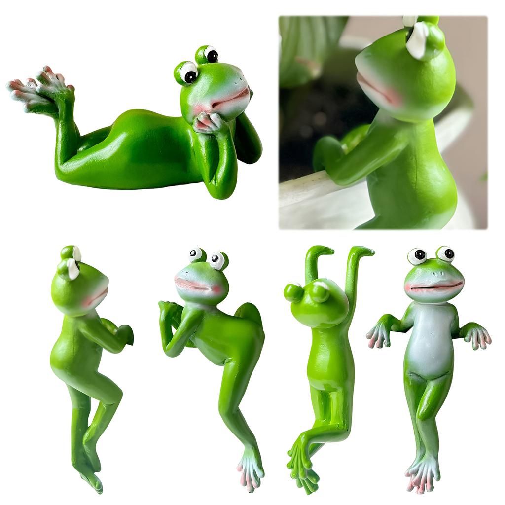 Cute Climbing Frog Figurines Flower Pot Hugger Resin Hanging Frog Sculpture Outdoor Statue For Plant Pot Patio Balcony Ornaments