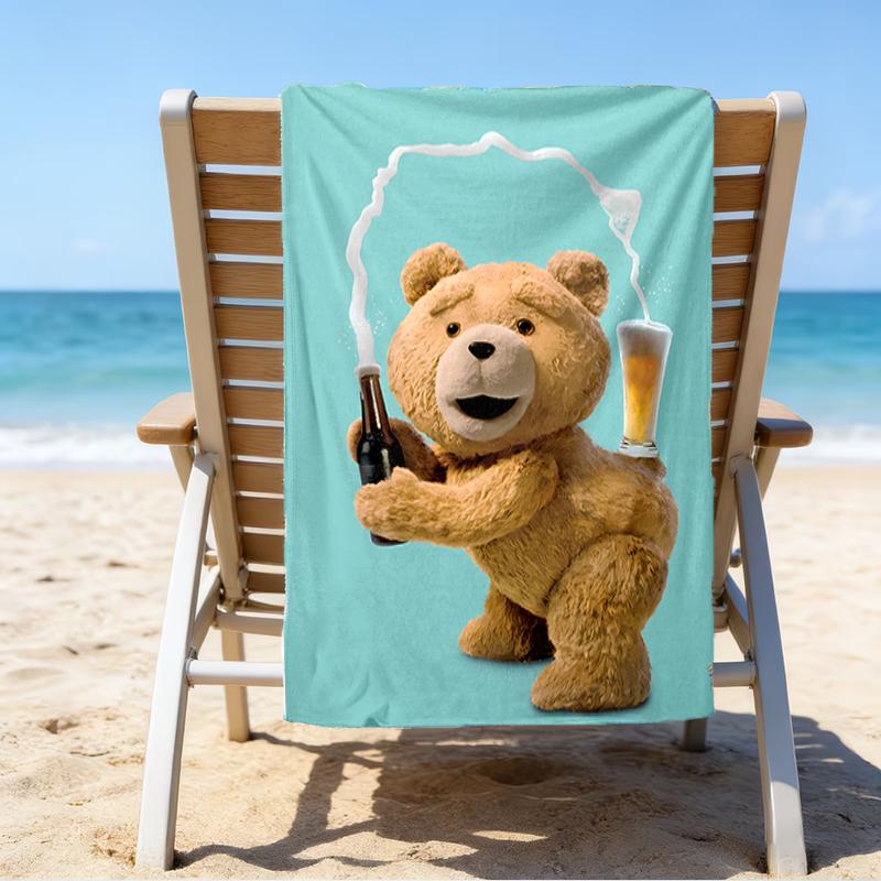 Proof Beach Towel with a Cartoon Teddy Bear Ted2 Pattern - Soft,absorbent,quick-drying,machine Washable - Perfect for Swimming,camping,bathing