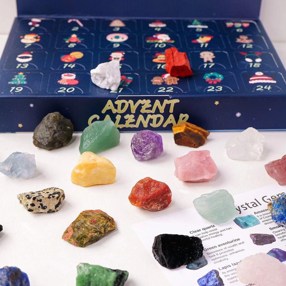 24Pcs Natural Stones Christmas Crystal Advent Calendar Gemstone Stone Learning Kit  Teens