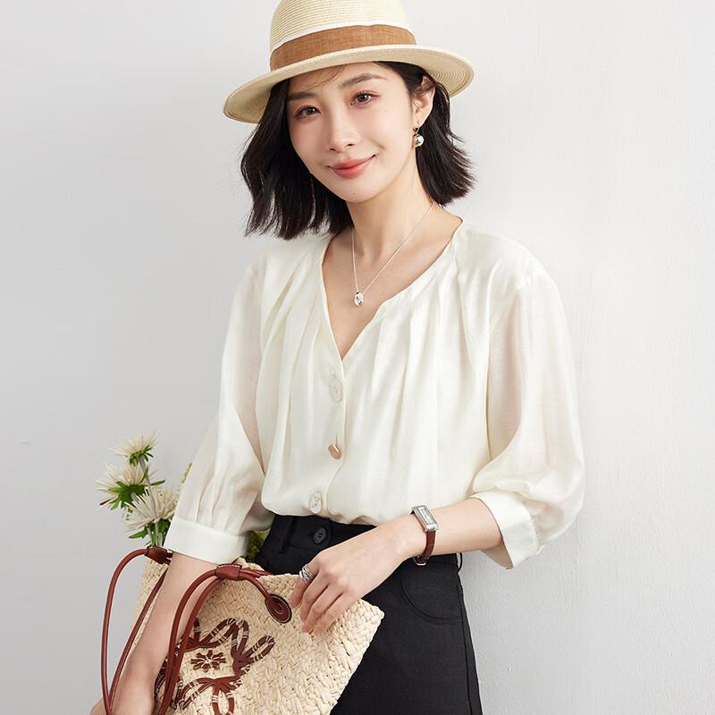 Women s Elegant French V-Neck 3/4 Sleeve Blouse M абрикосовый