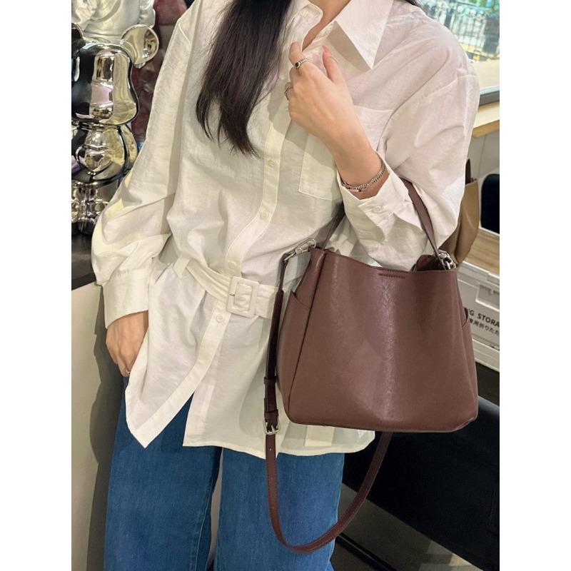 New cowhide leather premium feeling bucket bag tote bag underarm bag shoulder crossbody handbag bag women's bag