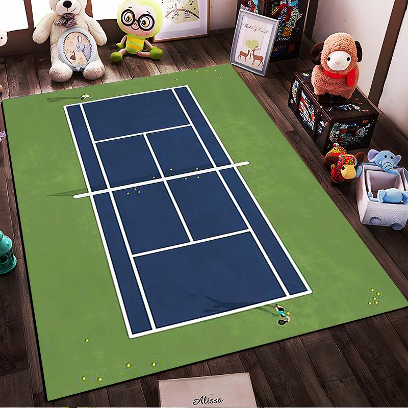 Tappeto Design Campo da Tennis Verde e Blu per Arredo Soggiorno Adatto per l'uso come antiscivolo per divani in soggiorno e camera da letto