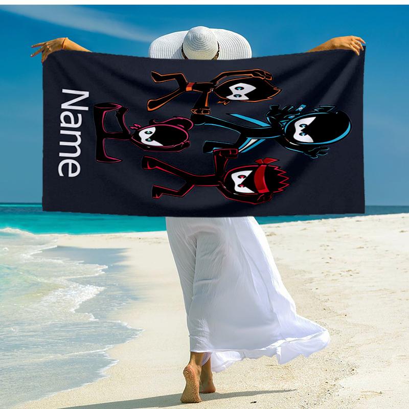 Custom Name Ultra-Soft Beach Towel with Ninja Kidz Theme,Ideal for Pool - Camping, Diving - Perfect Travel Essential, Vibrant Beach Towel.