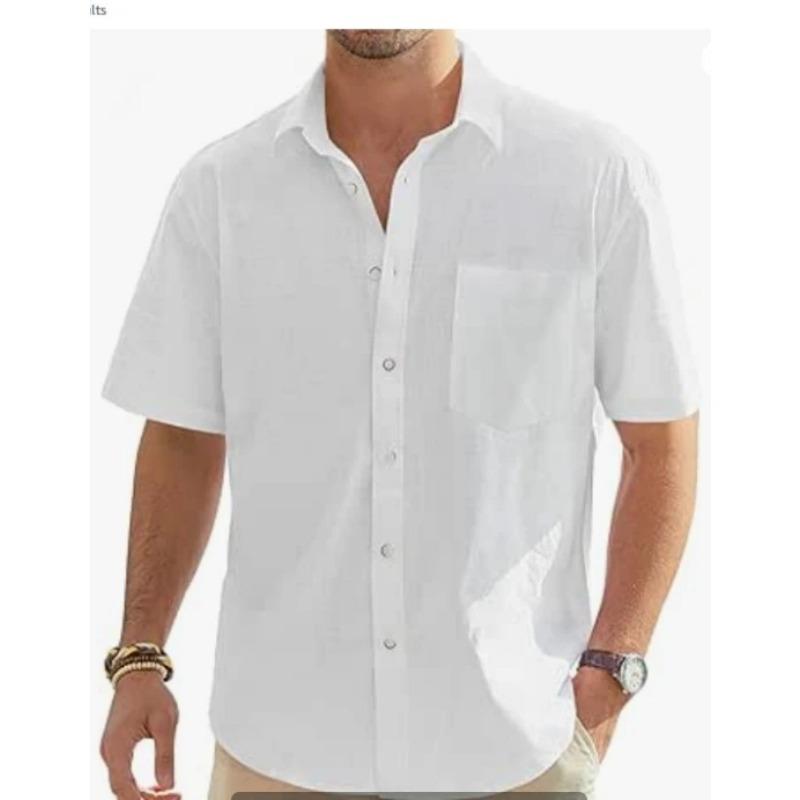Camiseta de Verano para Hombre Nuevo Estilo Moda Europea y Americana Clásica Cómoda Transpirable Algodón y Lino Color Sólido Top