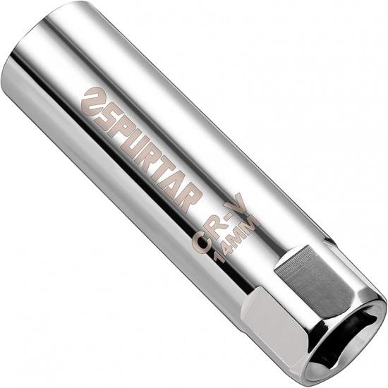 Spurtar 14mm Spark Plug Socket 3/8-inch Drive Thin Wall Magnetic Spark Plug Socket - 12-Point Design Compatible with BMW, Mercedes, Nissan, Mini