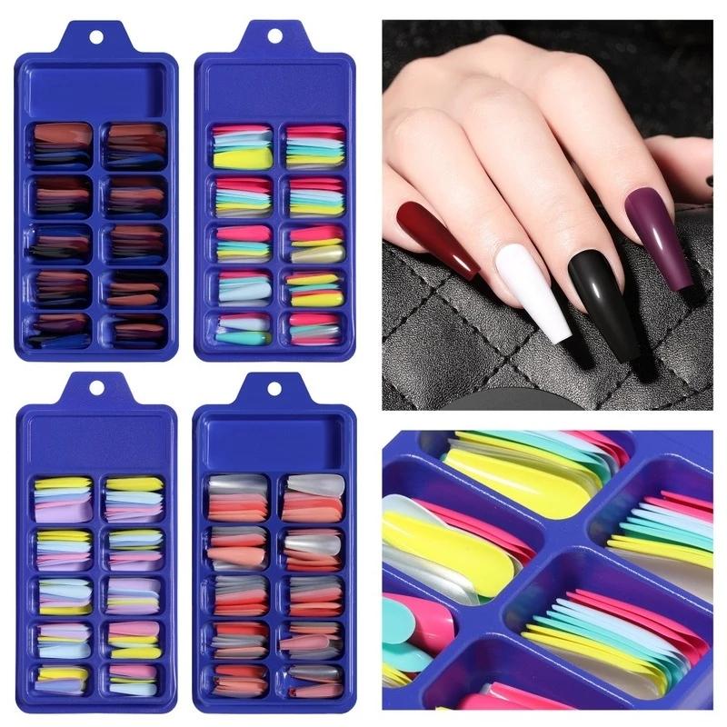 

100 шт./кор. наклейки для ногтей, женские ногти, маленькая синяя коробка, полностью наклейка, искусственный цвет ногтей, патч для дизайна ногтей