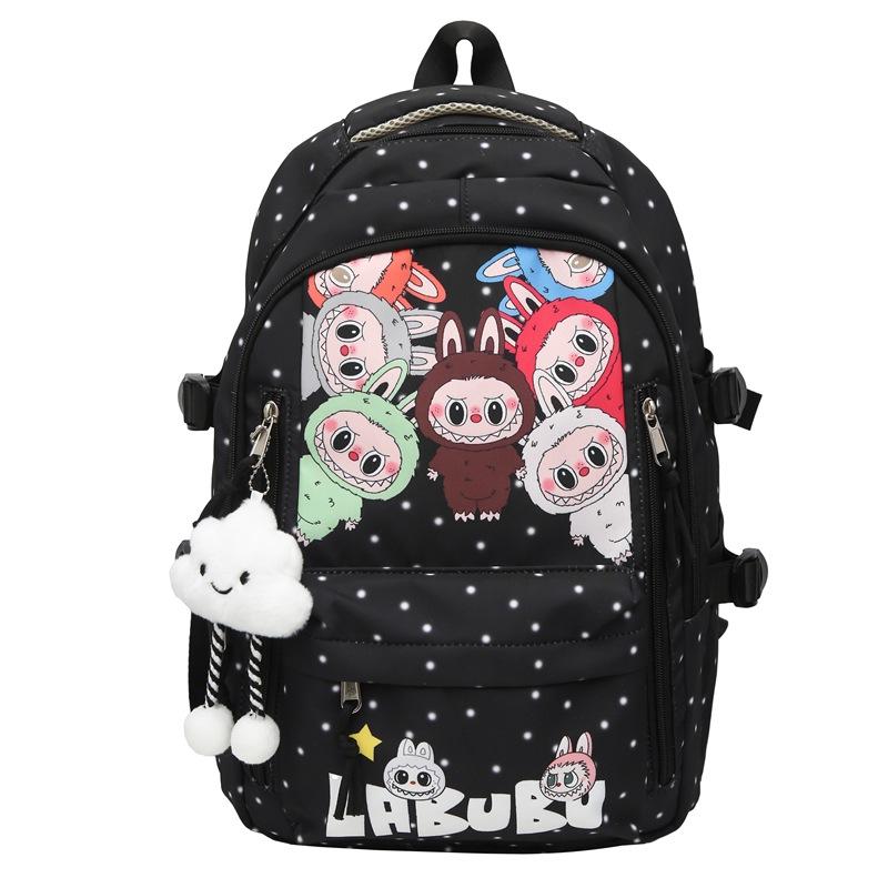 labubu student backpack for girls in junior and senior high school, large capacity, casual backpack for girls, lightweight and versatile