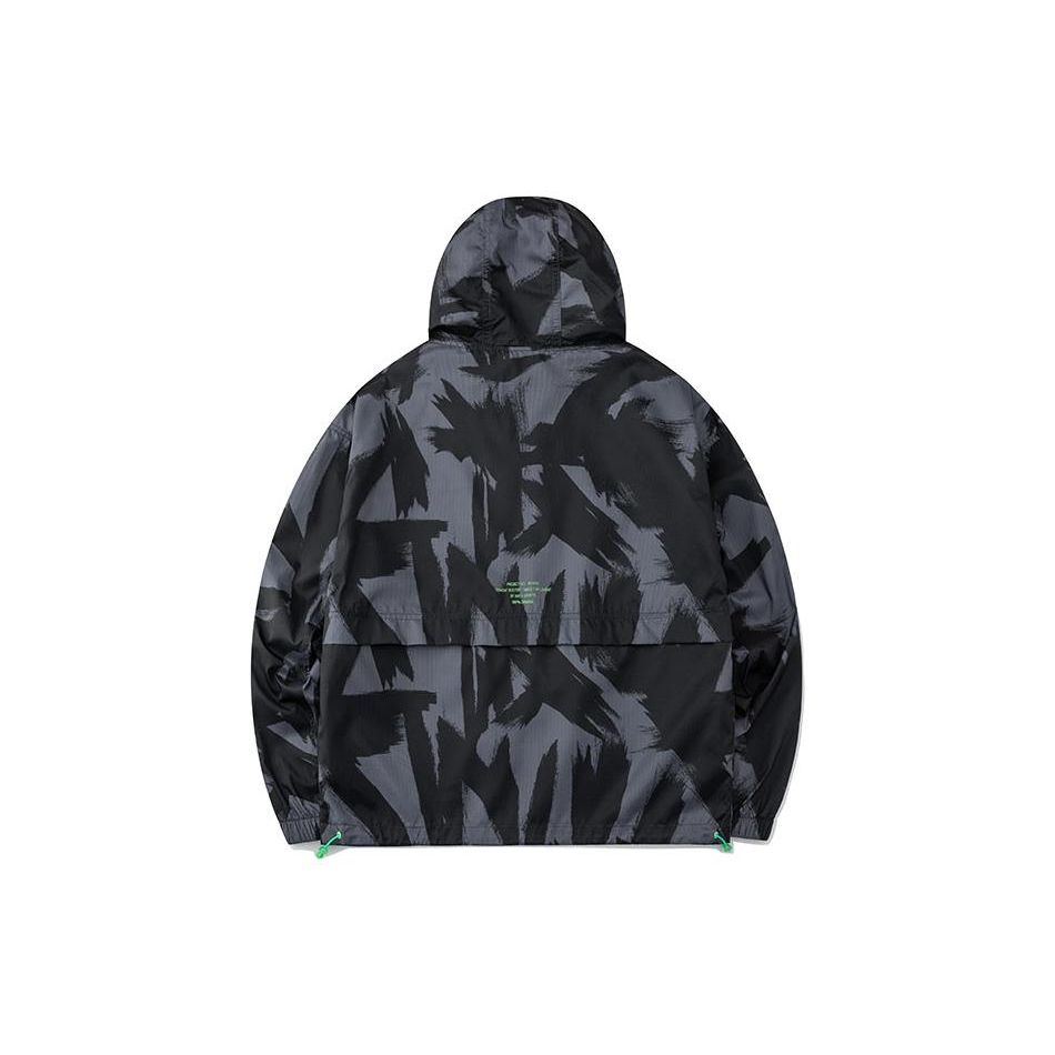 Anta SS22 Woven Logo Full Print Hooded Jacket Men Jackets Black 152228613-2