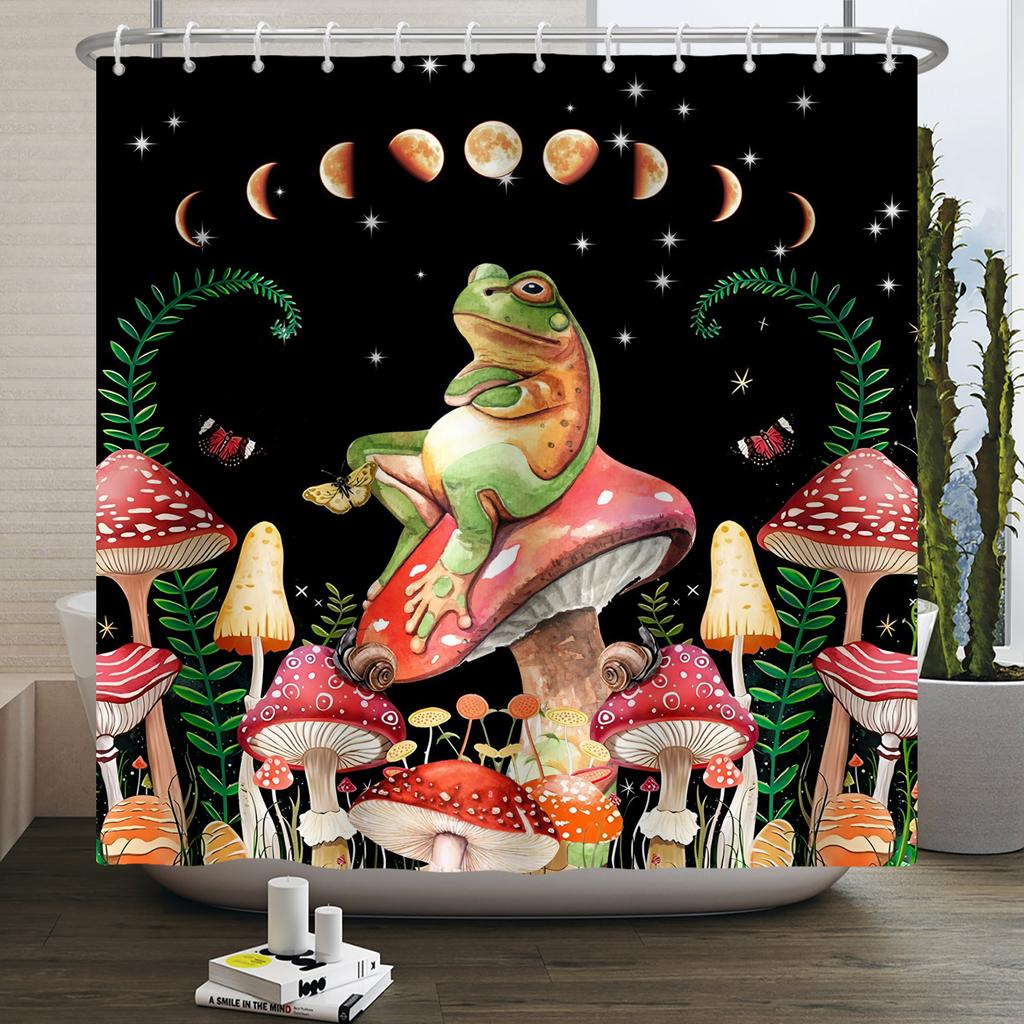 Lustiger Frosch Duschvorhang für Badezimmer Pilz Schmetterling Floral Grüne Pflanze Cartoon Tier Wasserdicht Polyester Duschvorhang