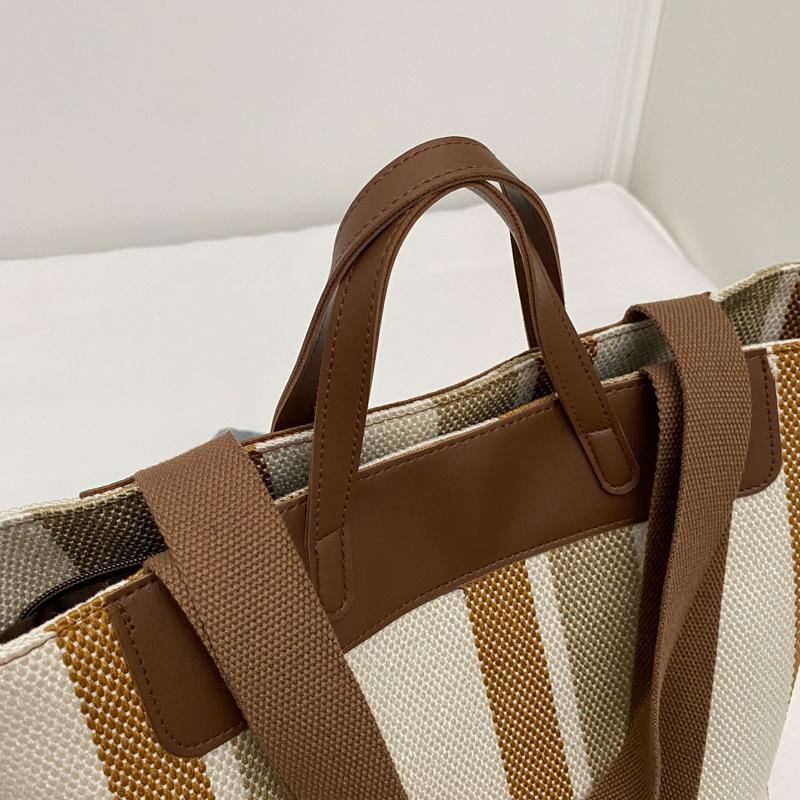 Canvas Bag Large Capacity Shoulder Bag for Female Striped Tote Bag