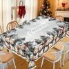 Tablecloth with Embossed Edges , Featuring a Merry Christmas Theme for Parties, Adorned with a Buffalo Check Bow, Poinsettias, Christmas Trees