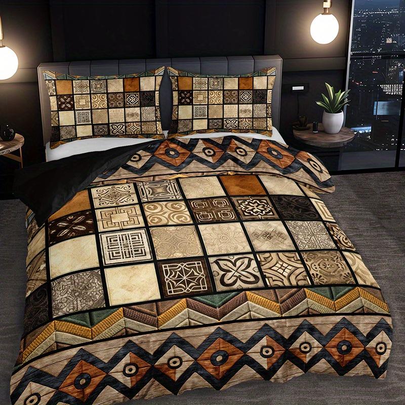 Retro Tribal Style Geometric Patchwork Duvet Cover Set 1 Duvet Cover+2 Pillowcases Four Seasons High-Definition Printing