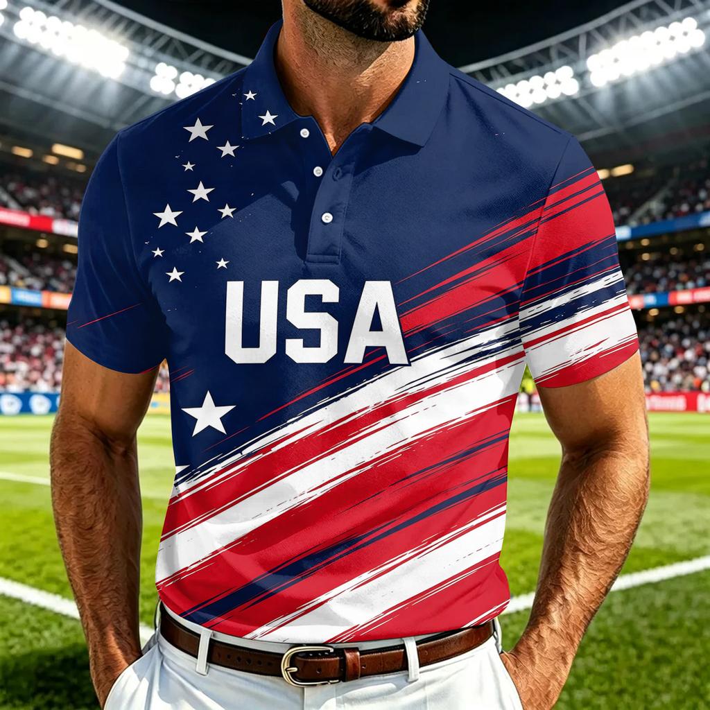 Men's USA Short Sleeve Shirt, Quick-Dry Lightweight Mesh Breathable, Sports Graphic Print for Casual and Athletic Wear
